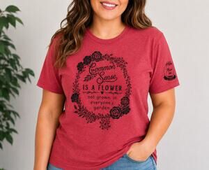 Mason Jar Label Common Sense Graphic Tee Red Floral - Large & 2XL - New